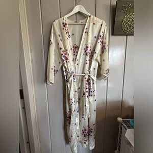 Vintage pockets house robe satin weave flowers